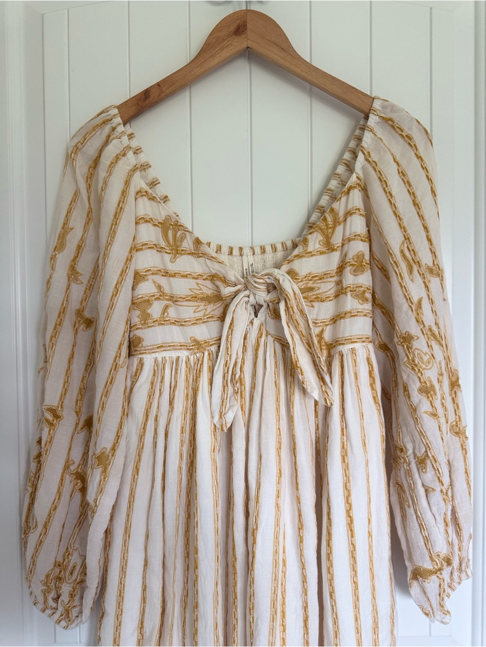 Anthropologie Embroidered Sweetheart Maxi Dress Ivory Gold Boho Balloon Sleeve S - Picture 4 of 14